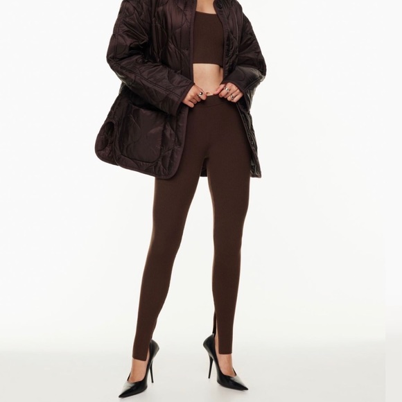 Aritzia Babaton Brown Rib Knit Legging with slits size Small - Picture 2 of 11